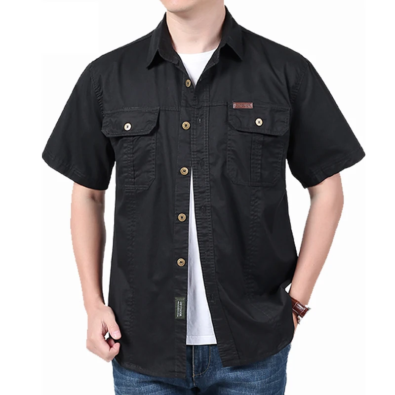 New Summer Quick Dry Men's Short Sleeve Casual Shirt Outdoor Work Shirt Tops Thin Breathable Lapel Cargo Outdoor Hiking Shirt