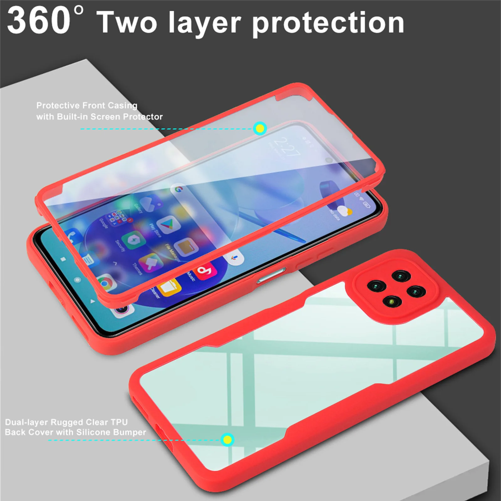 360 Double-sided Clear Case for Samsung Galaxy A22 5G Shockproof Camera Lens Screen Full Protection Phone Bumper Cover