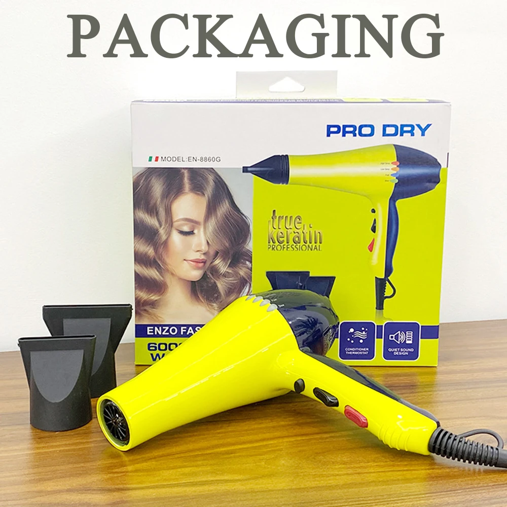 6000W Professional Hair Dryer Anion Blowdryer for Salon High Speed Strong Wind 4 Gear Low Noise Lightweight Blower with 2 Nozzle 6