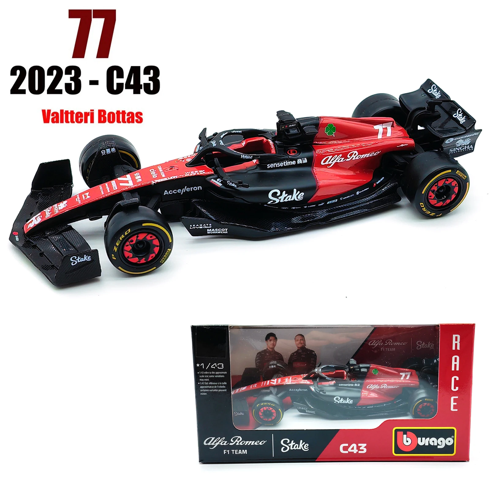 Bburago 1:43 2023 Alfa Romeo C43 F1 Formula Car Die Cast Vehicles Collectible Model Racing Toys 3