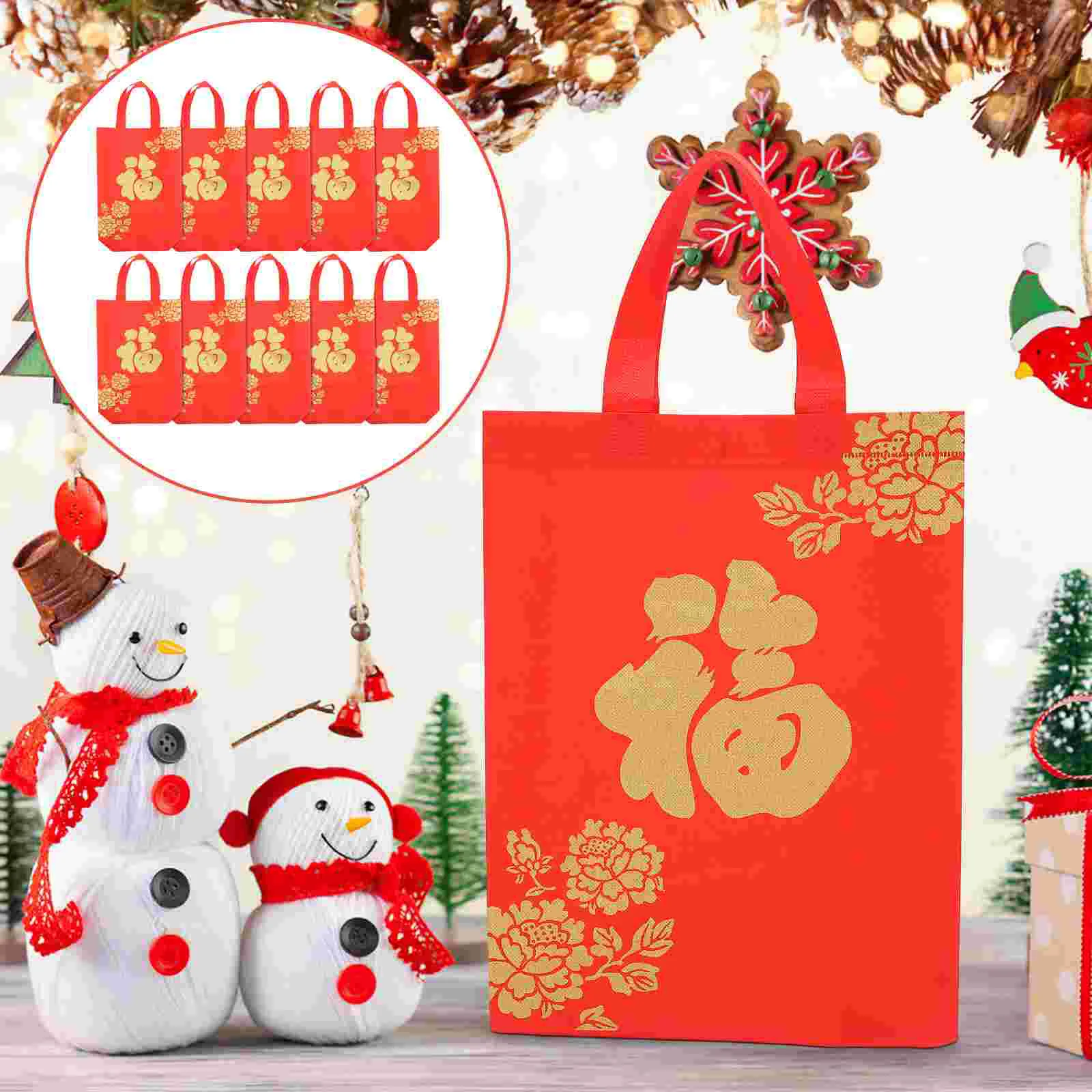 

Chinese New Year Bag with Handles Gift Wrapping Bag Spring Festival Party Chinese Style Nonwovens Bag Holiday Pouch