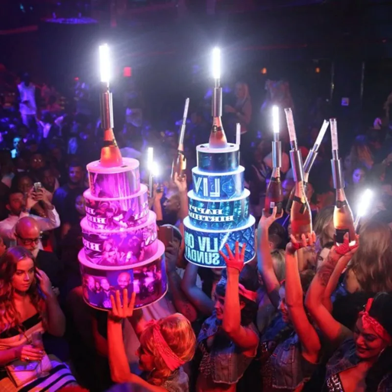 Rechargeable LED Happy Birthday Cake Bottle Presenter Wine Holder VIP For Night Club Party KTV Decor