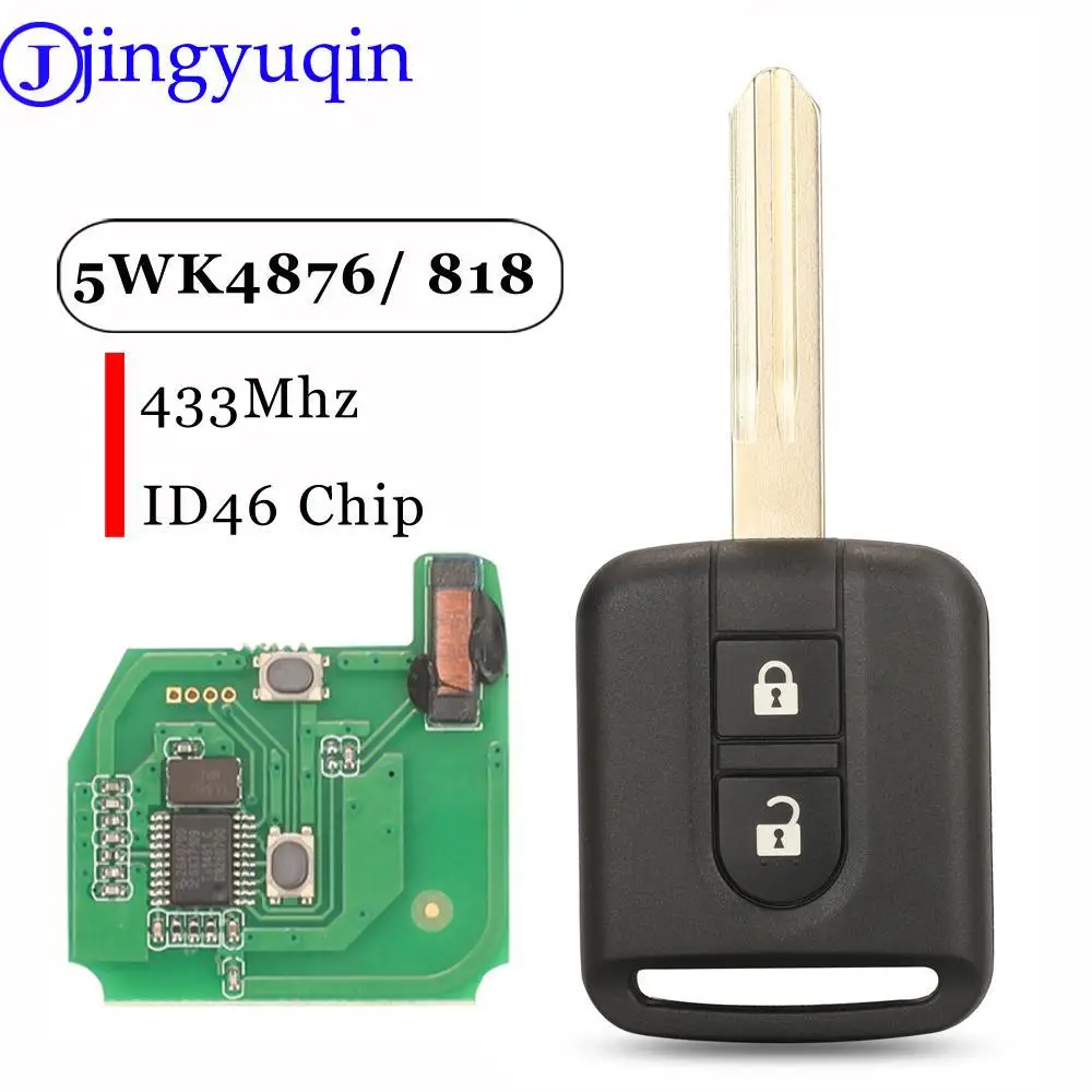 

jingyuqin 2Buttons Remote Car Key Fob 5WK4876 / 818 433MHz ID46 For Nissan Elgrand X-TRAIL Qashqai Navara Micra Note NV200