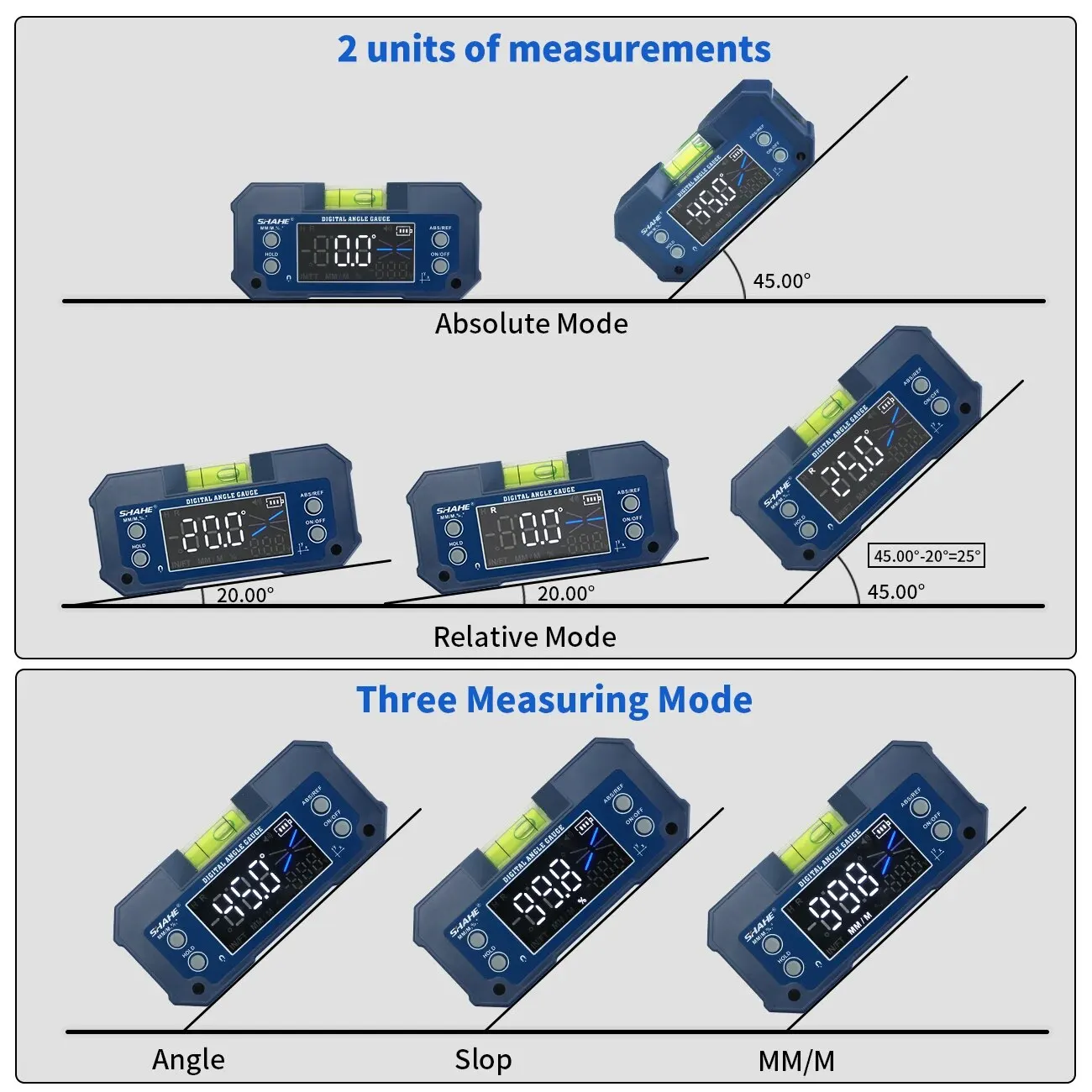 SHAHE MINI Magnetic Level Gauge Inclinometer Rechargable Angle Protractor Dual Axis Digital Angle Finder With Level Bubble level gauge