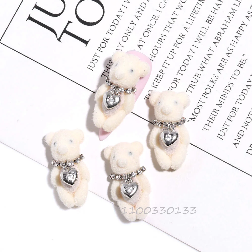 

Girls' Heartthrob: Plush Bear Nail Embellish Heart Necklace Zircon Diamonds Inlay Cloth Bear Charms Flash Crystal DIY Nail Jewel