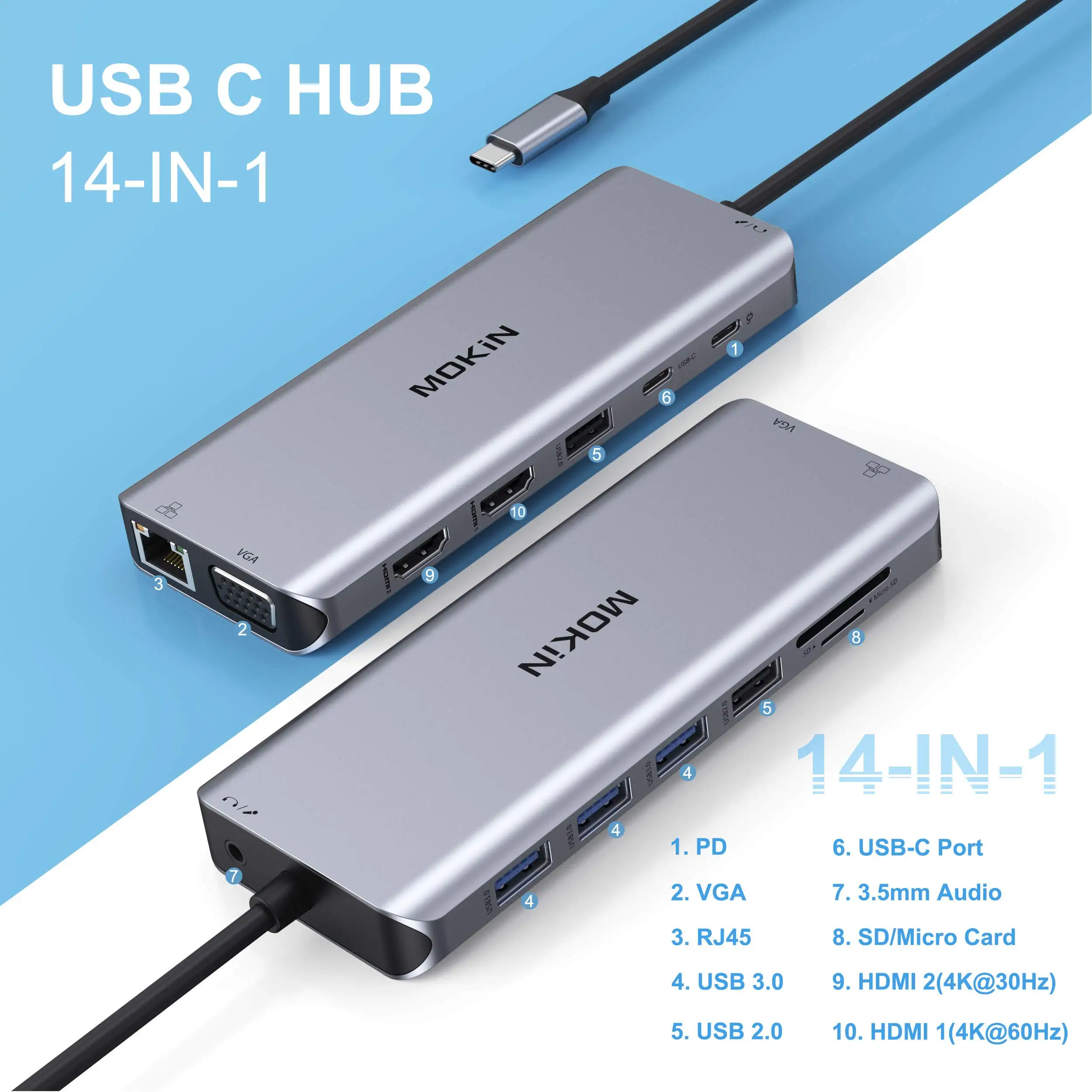 USB C Hub Multiport Adapter VGA, 10in1 USB and Dual HDMI Hub for Laptop  Docking Station Dual Monitor, Powered USB Hub 3.0 Dongle, Thunderbolt Dock