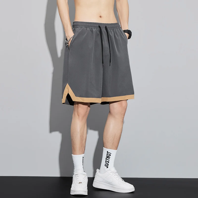 Summer Fashion Elastic Waist Drawstring Shorts Man High Street Casual Loose Pockets Thin Breathable Quick Drying Motion Pants