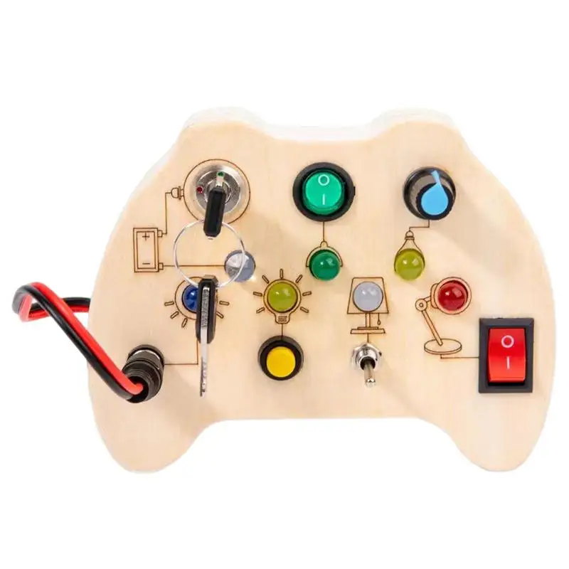 

Toddler Montessori Light Switch Toy Wooden Toddler Sensory Board Educational Learning Toy With LED Light Portable Switches
