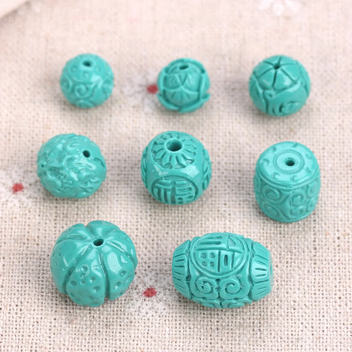 10pcs Cyan Color Fortunate Carving Bead Made From Stone Powder Loose Beads For Jewelry Making DIY Bracelet Findings 1 4 exterior wall spray gun putty powder real stone paint stainless steel spray gun architectural paint latex paint spray gun