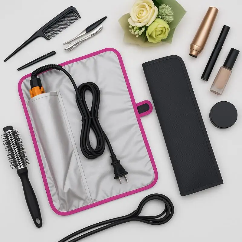 휴대용 방열 매트 열 저항 매트 파우치 헤어 스트레이트너 플랫 아이언 컬링 아이언 화상 방지 스타일링 정리함