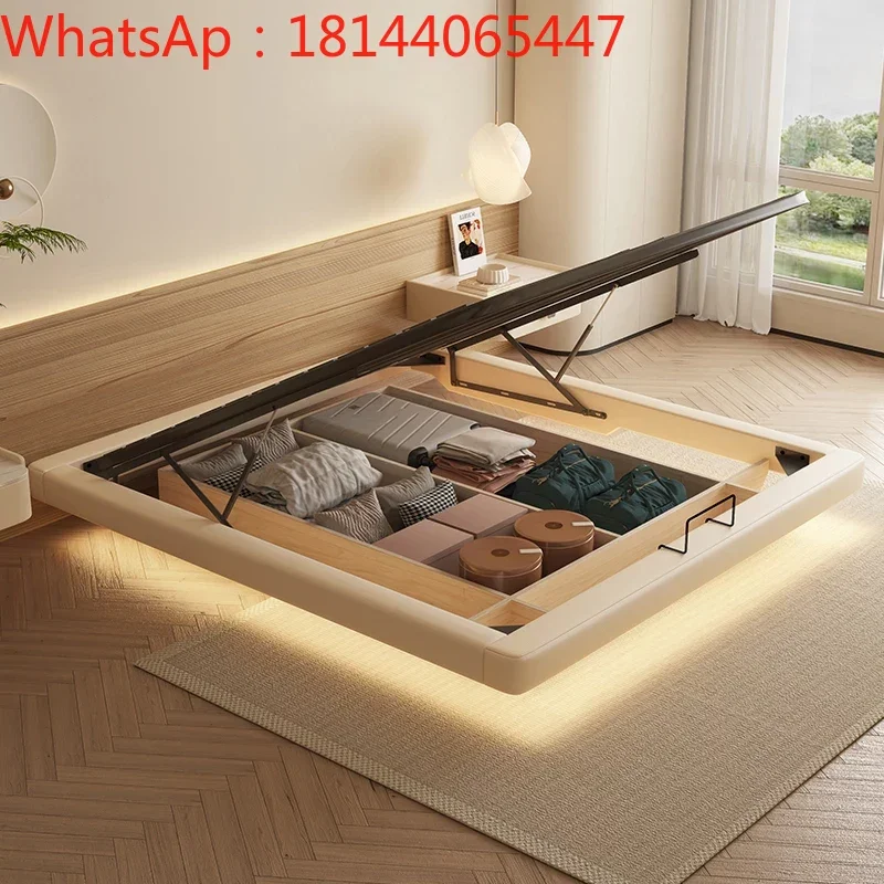 

bed Non Headed Suspended Box Modern Simple Small Unit Storage Suspended Quiet Cream Air Mesh Red Leather