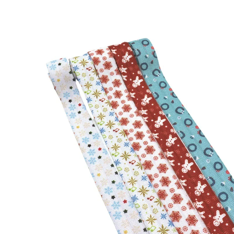 

20069 100 Yards 5/8" 15mm Winter Snow Print Foldover Elastic FOE Spandex Satin Band Tape Hair Tie Dress Sewing Trim