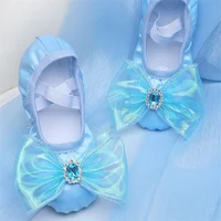 New Ballet Flats Children's Dance Shoes Soft-Soled for Girl Satin Cat Caws Free Lace-up Rabbit Stage Performance Dance Shoes 1
