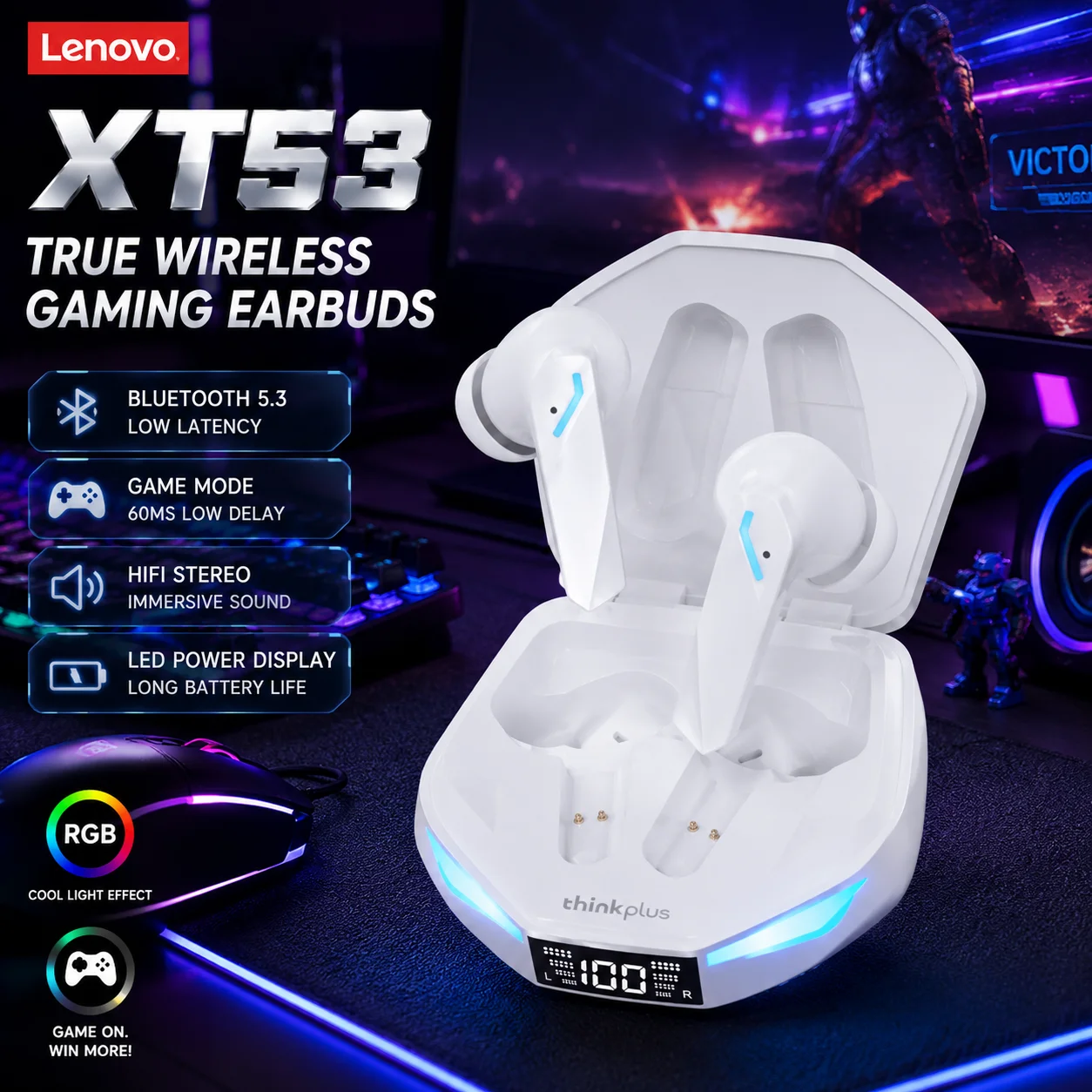 Lenovo XT53 Bluetooth 5.3 Gaming Earbuds product image