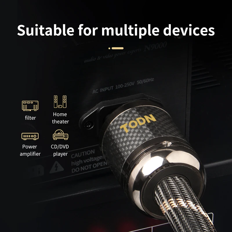 Audio Cable TODN power cable hifi OCC&OFC EU/US Carbon fiber plug Rhodium plated plug