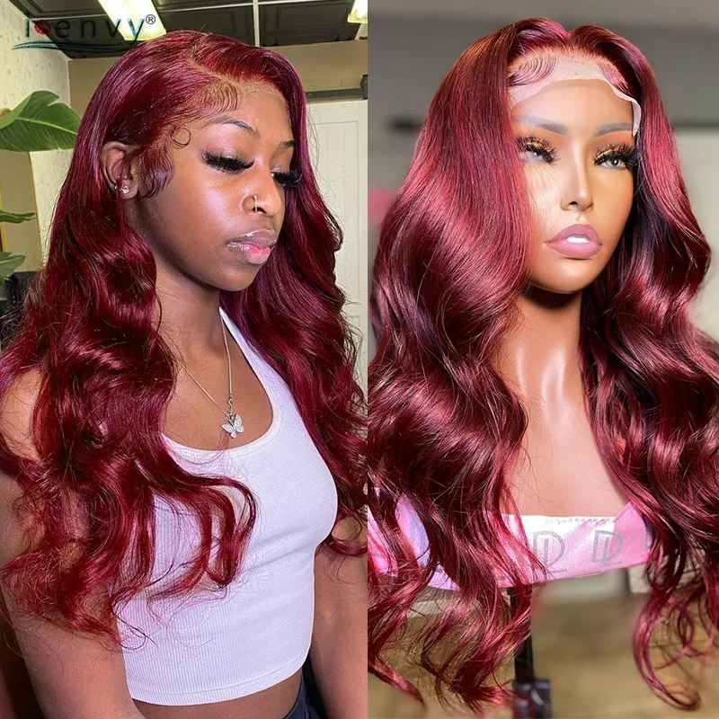 99j Red Wigs Body Wave Lace Frontal Wig Hd Transparent Lace Burgundy