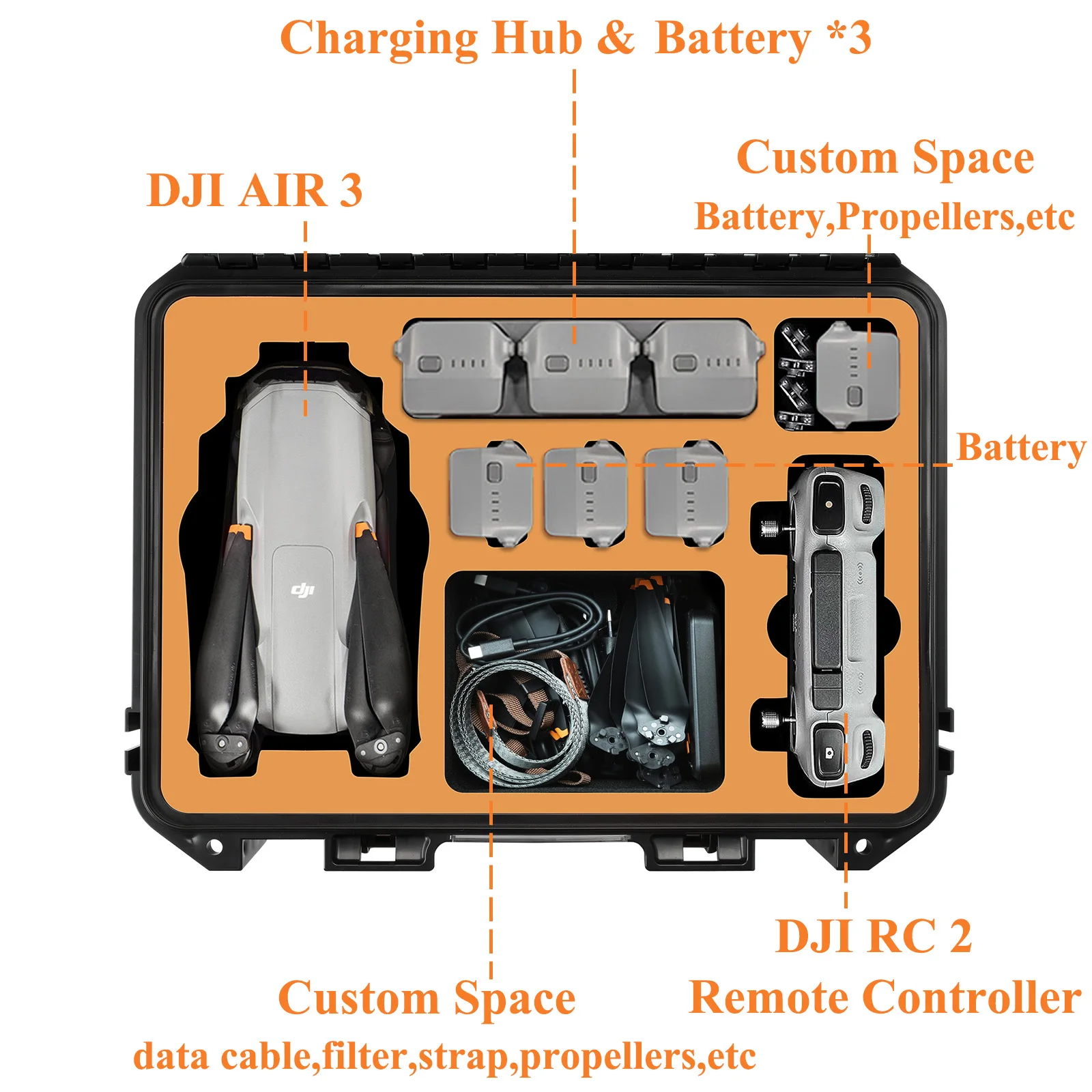 Portable Storage Case for DJI AIR 3 Carrying Water-proof Explosion-proof Box Hard Shell Handbag Protector Drone Bag Accessories