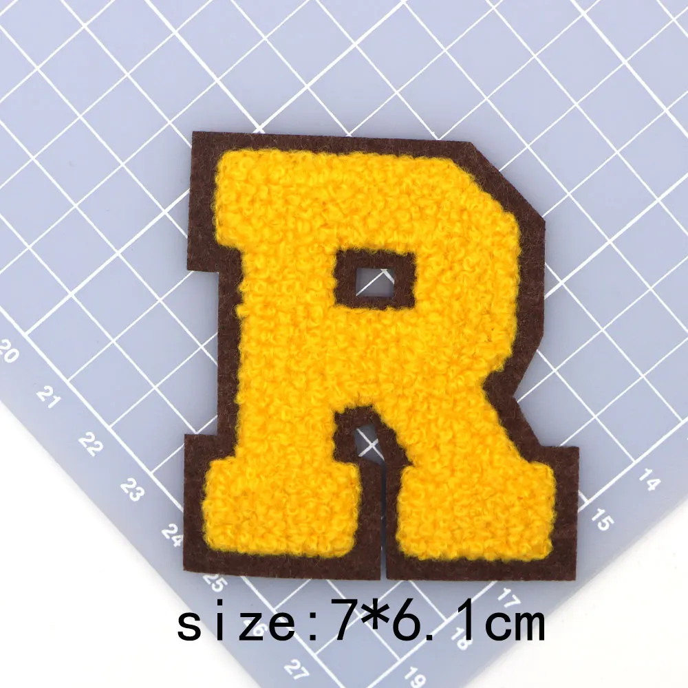 1 Stück A-Z Gelber Chenille-Stickerei-Buchstaben-Aufnäher zum Aufbügeln für Kleidung, Applikation, DIY, individuelles Namensschild, Deko-Aufkleber – Detail 22