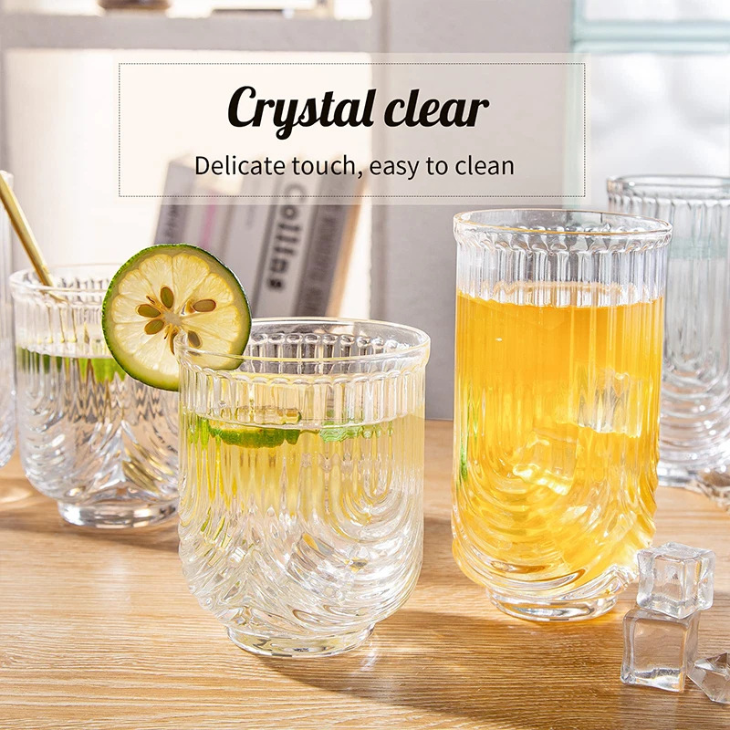 1-4PCS Ribbed Glass Juice Cup Drink Mug Vintage Glassware Highball Glasses  For Water Latte Coffee Whiskey Wine Cocktail Cups - AliExpress