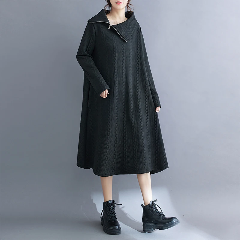 

Korea Style Turtleneck Zipper Irregular Knitted Autumn Winter Dress Office Lady Work Dress Street Fashion Women Casual Dress