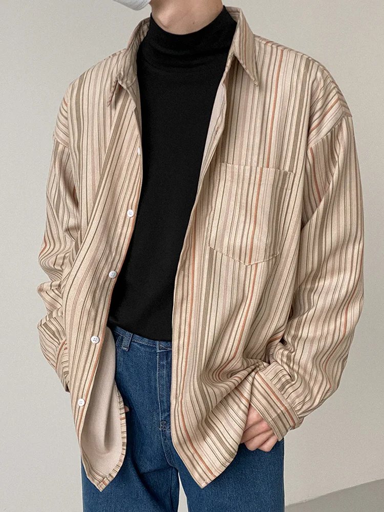 

Spring 2022 New Men's Casual Shirt Korean Style Personalized Stripes Colour Blocking Fashionable Retro Loose Tops 2A2092