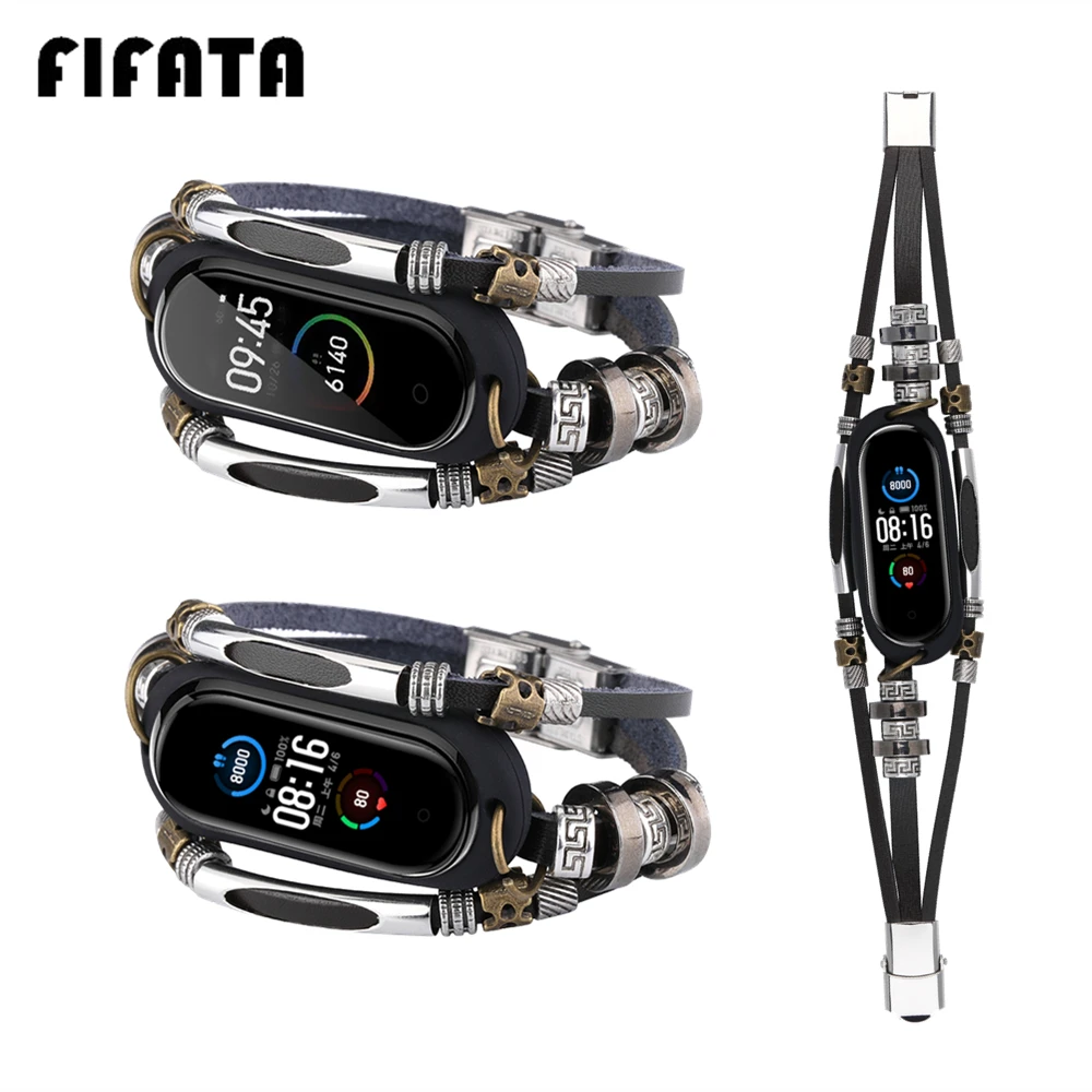 Elegant Metal and Leather Smart Bracelet Strap Replacement Wristband