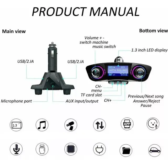 Trasmettitore FM Bluetooth 5.3 Per Auto - 2 Porte USB, Vivavoce, Supporto MP3/USB/TF | Adattatore Per Radio Auto - Foto 3