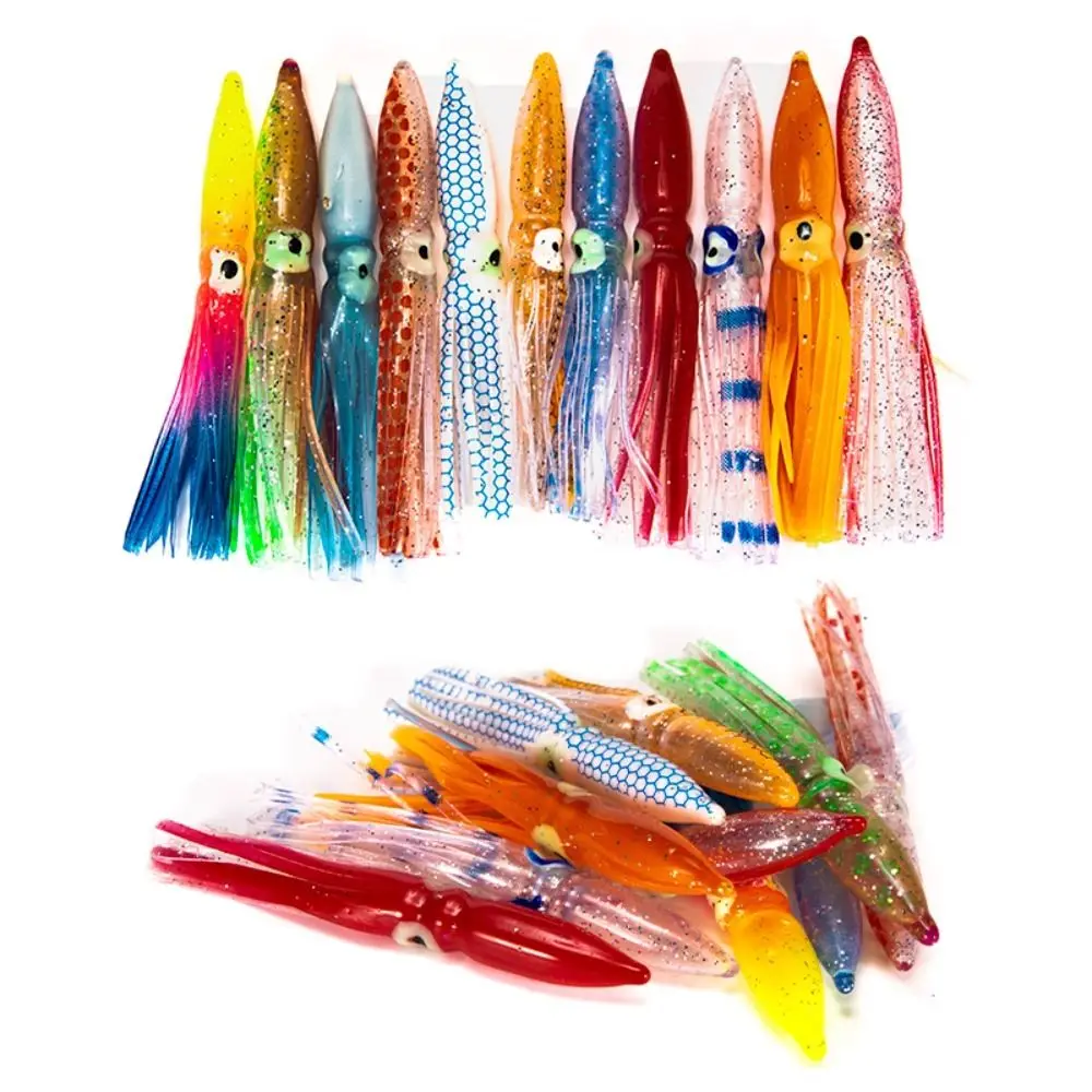 

10pcs Glitter Squid Skirts 8cm Rubber Octopus Soft Fishing Lures Tuna Sailfish Baits Carp Sea Fishing Mix Colors PVC Bionic Bait