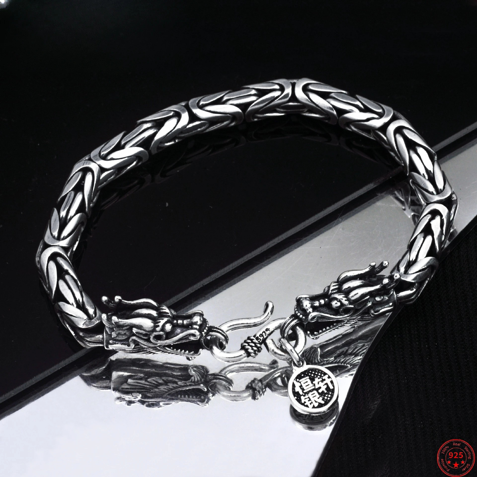 

UMQ S925 Sterling Silver Bracelet Original Design 2022 Popular Double Dragon Heads Twist-Chain Pure Argentum Bangle for Men