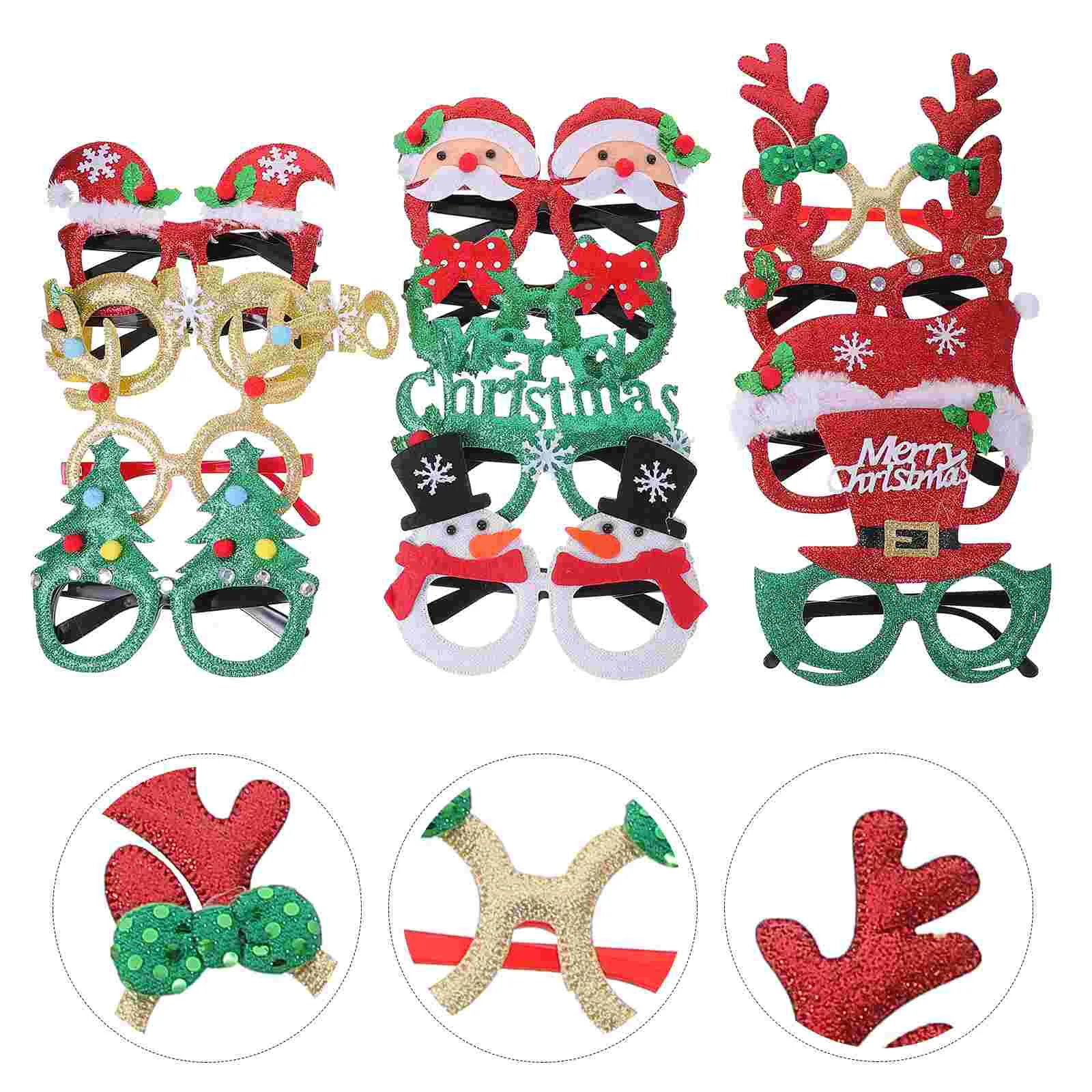 

12 Pcs Christmas Decoration Glasses Hat Party Photo Props Eyeglass Frame Frames Gifts Eyeglasses For