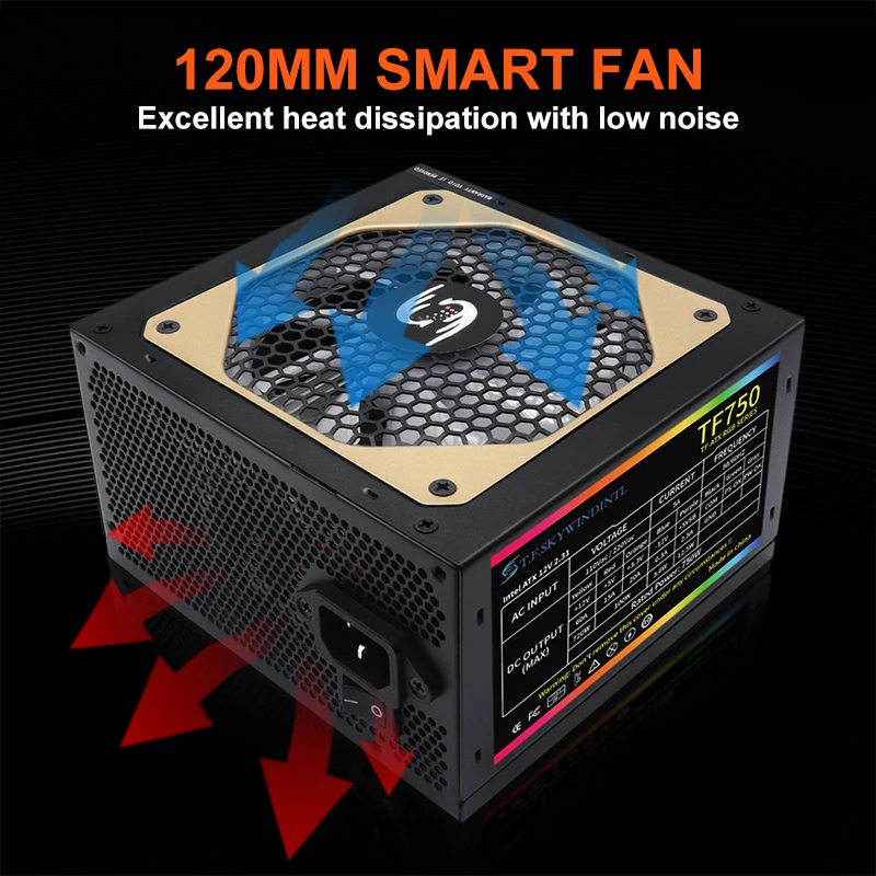 750W ATX RGB 완전 모듈형 게임용 PSU 데스크탑용 20+4핀 마더보드 전원이 포함된 전체 전압 110-240V 컴퓨터 전원 공급 장치