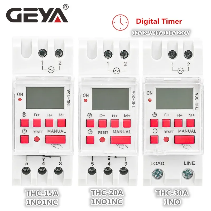 GEYA THC-30A 20A 16A Electric Digital Timer Switch Programmable AC DC 12V 24V 110V 220V 240V Electronic Timers