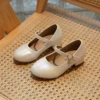 Children Girls Leather Shoes White Princess High Heel Shoes For Kids Girls Performance Dress Student Show Dance Sandals 5