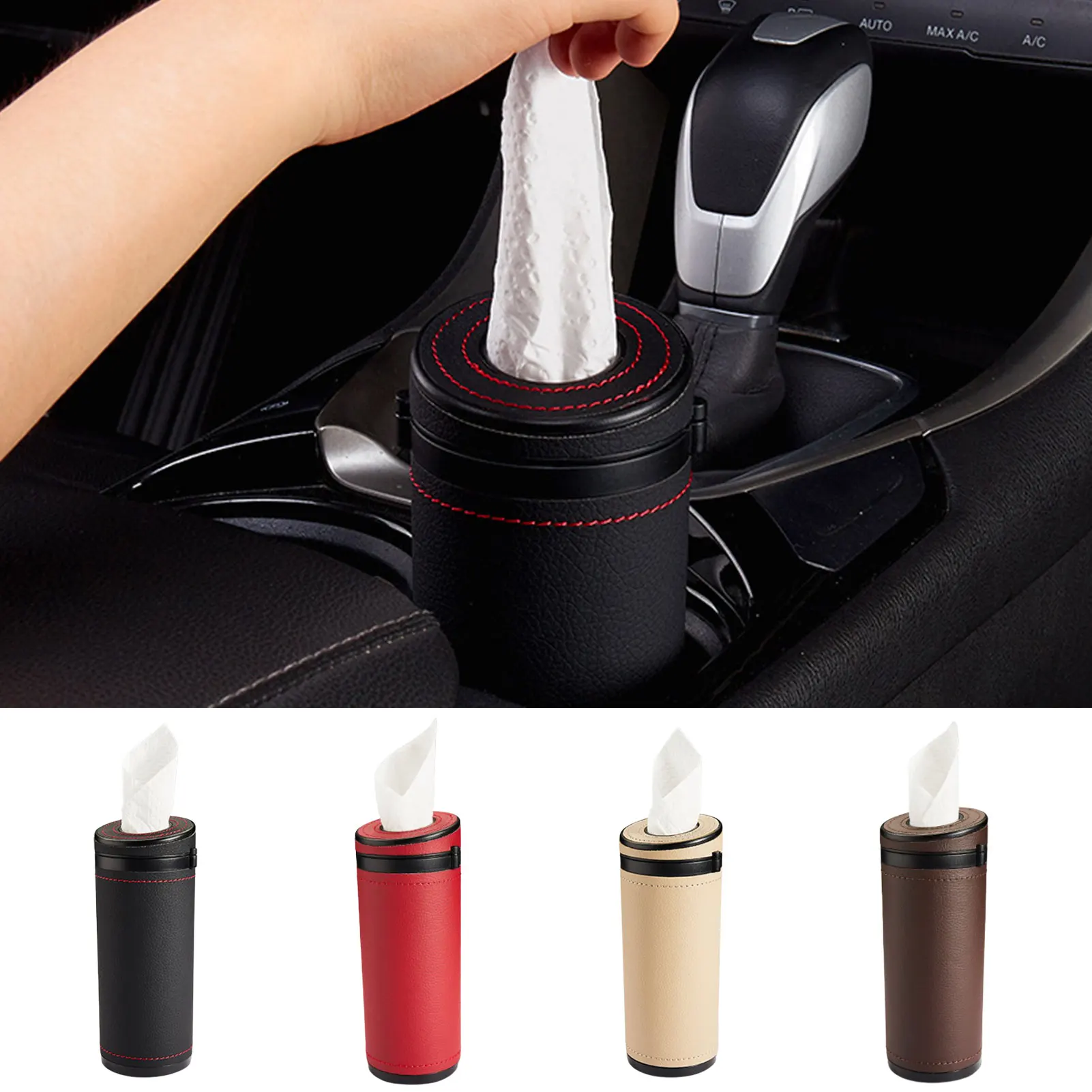 Car Tissue Box Holder Round Tissue Holder Roll Paper Napkin Tray