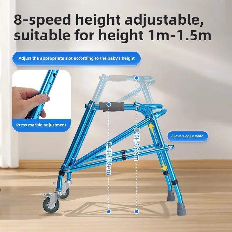 Foldable Children's Walker with Wheels Aluminum Alloy Walker Lower Limb Training Standing Four Wheeled Mobility Scooter