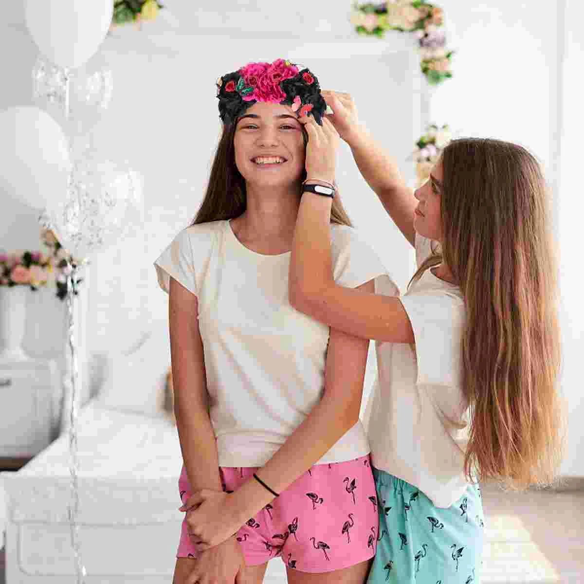 Mexican Rose Flower Crown Headband Girls Dresses Halloween Festival Floral Headdress Bride 6