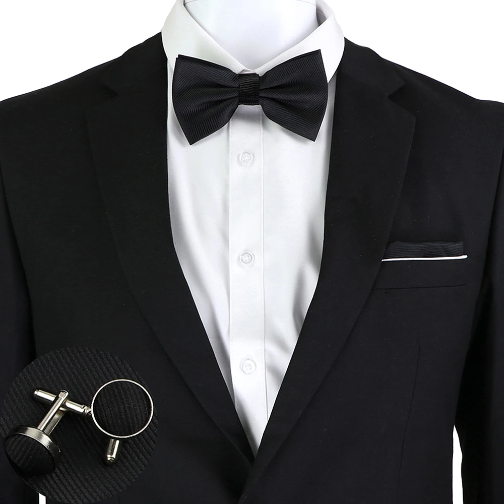Bow Ties Men Ties Set Solid Color Cravat Cufflinks Handkerchief Fashion Butterfly Party Wedding Shirt Accessories