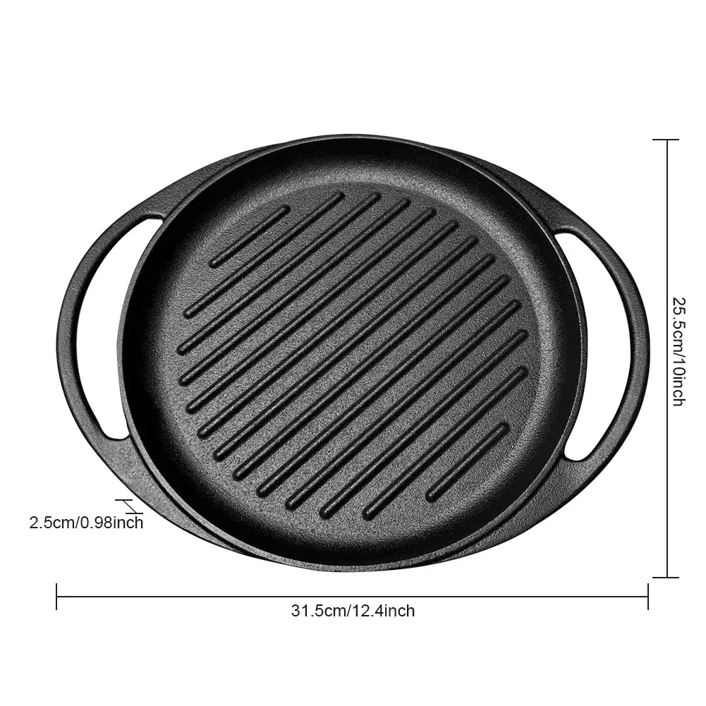 Cast Iron Non Stick Grill Pan for Gas Stove and Open Fire