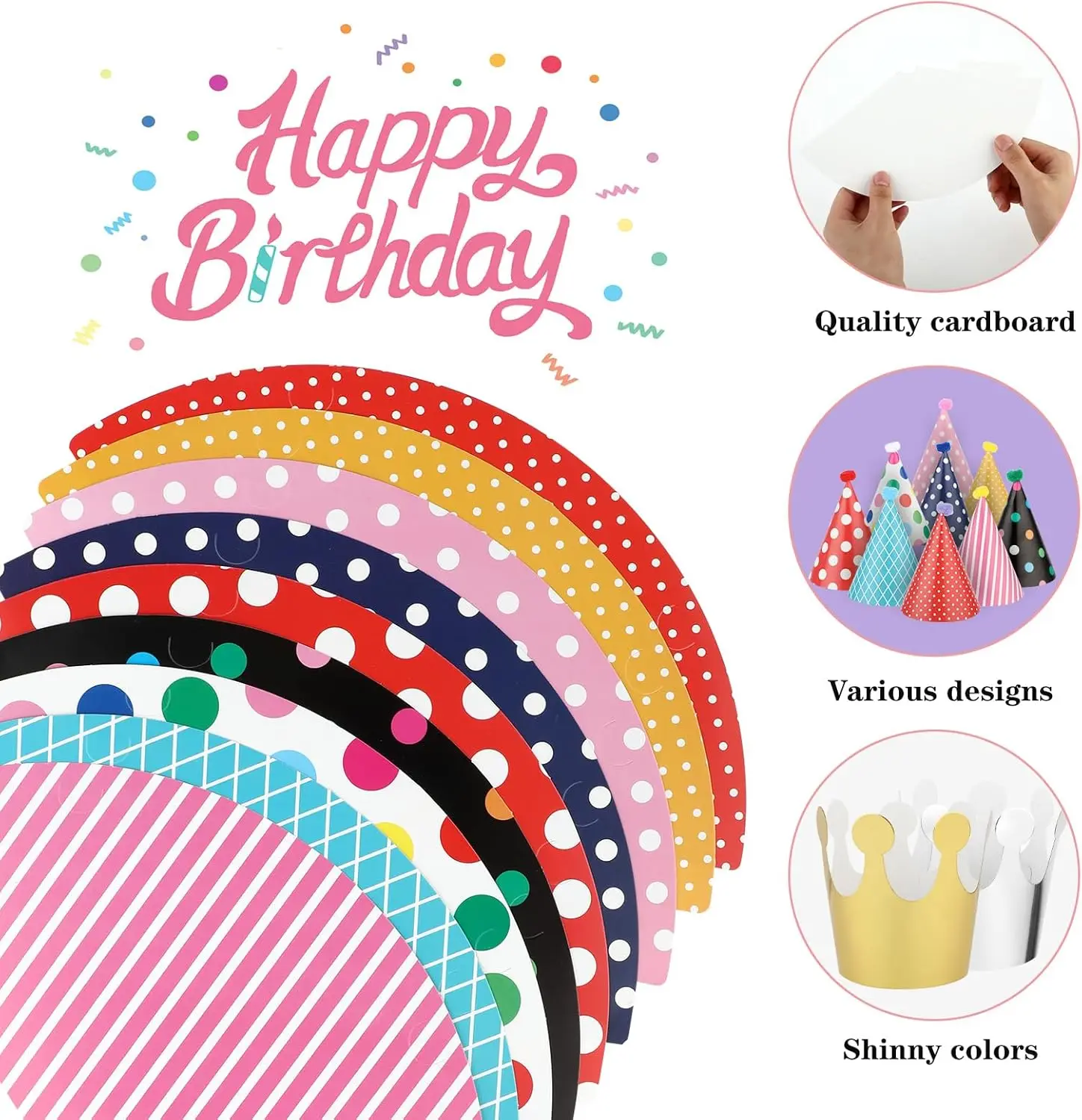 11 Pcs Birthday Party Hats,Party Hats Set Includes 9 Adorable Party Cone Hats with Pom Poms and 2 Paper Crowns Colorful Mini