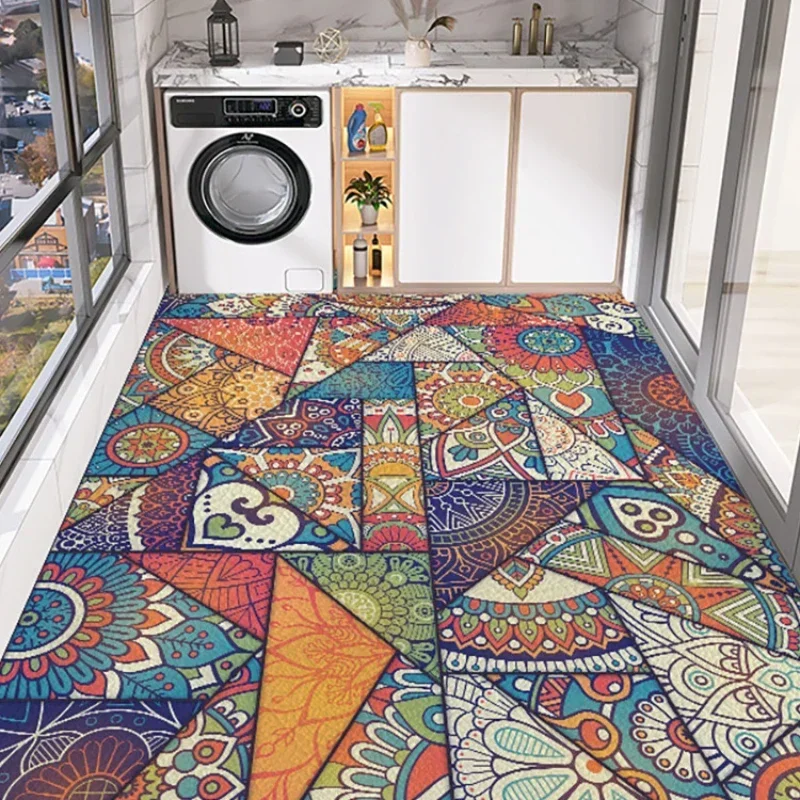 

Floral Pattern Leather Balcony Carpets Oil-proof Waterproof Kitchen Carpet No-wash Stain-resistant Living Room Door Rug Alfombra