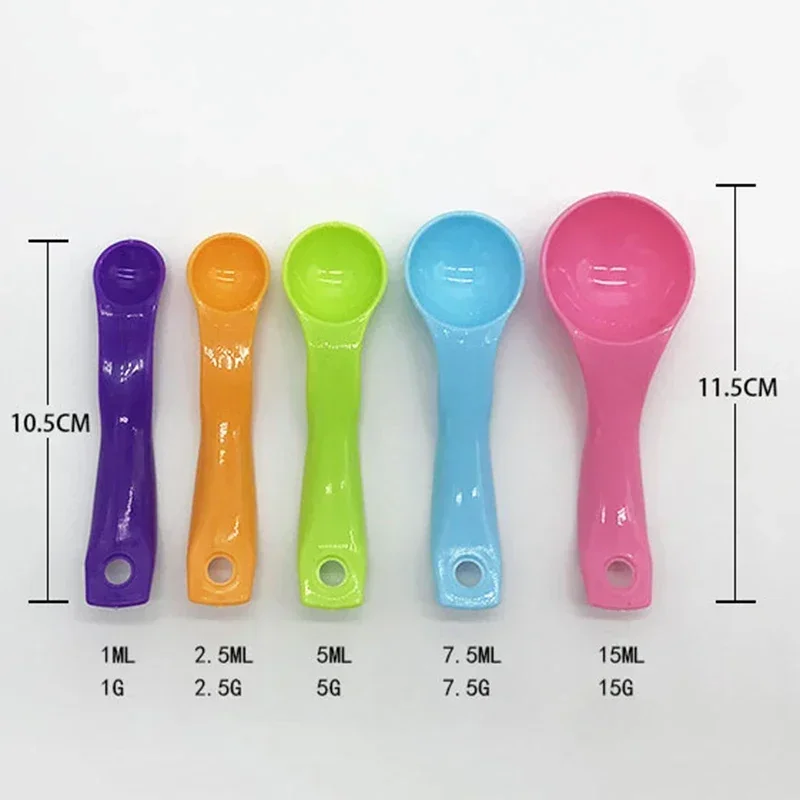 5pcs/Set Plastic Measuring Spoons 1 / 2.5 / 5 7.5/ 15ml Measure Gram Cups Child Milk Powder Spice Measuring Scoop Kitchen