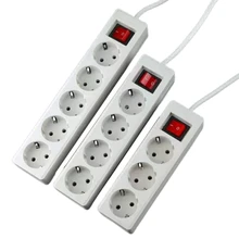  N0HB EU Standard German Type Power Strip 3/4/5 Holes Socket Adapter with Surge Protector Extension Cable & Light Switch 