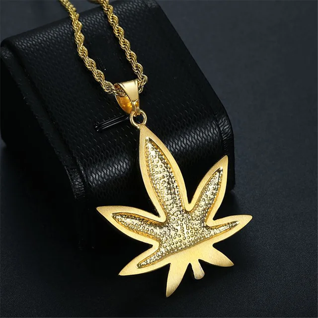 Hip Hop Iced Out Bling Hanf Blatt Halsketten Männlichen Gold Farbe  Edelstahl Anhänger & Ketten Für Männer Schmuck Dropshipping - AliExpress