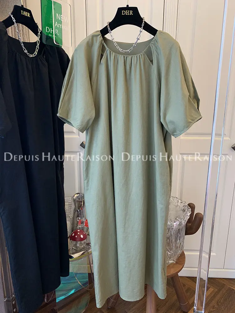 

Women 2024 Summer New French Short Sleeve T-shirt Dress Female Long Loose Dresses Ladies O-neck Casual Straight Vestidos M187