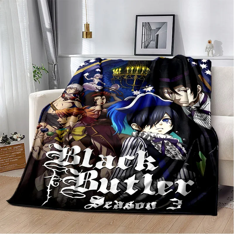 3D Anime Black Butler Cartoon Blanket,Soft Throw Blanket for Home Bedroom Bed Sofa Picnic Travel Office Rest Cover Blanket Kids 3