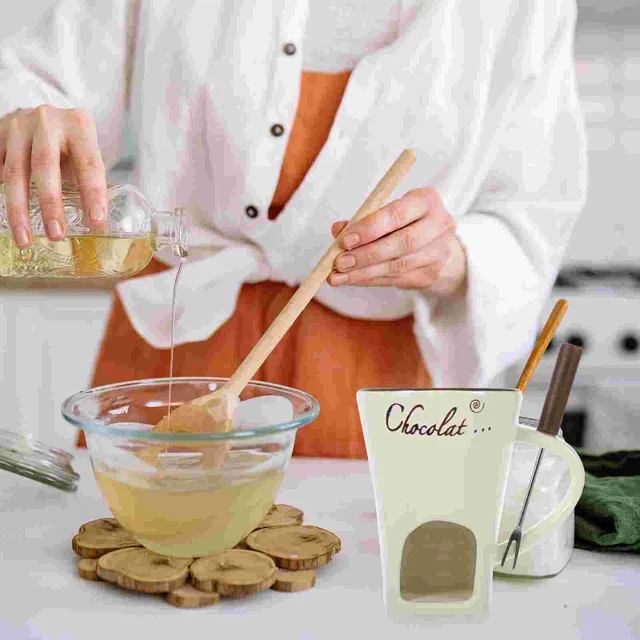 Csokoládé Fondue Edények Szép Desszert Tál Konyhai Kiegészítő Sajt Melegebb Vaj Kerámia Olvadó Kompakt Szett - Image 6