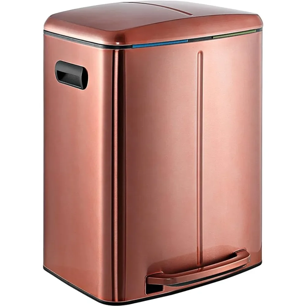 

10.5-Gallon Double Bucket Trash Can With Soft-Close Lid Bin Fingerprint Proof for Home Modern Minimalistic Kitchen Supplies