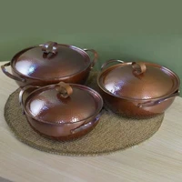 Marmite en cuivre Vintage, ustensile de cuisson à Texture marteau pour faire bouillir, râmer et ragoût de pâtes, avec couvercle, casseroles à main de 26 cm 2