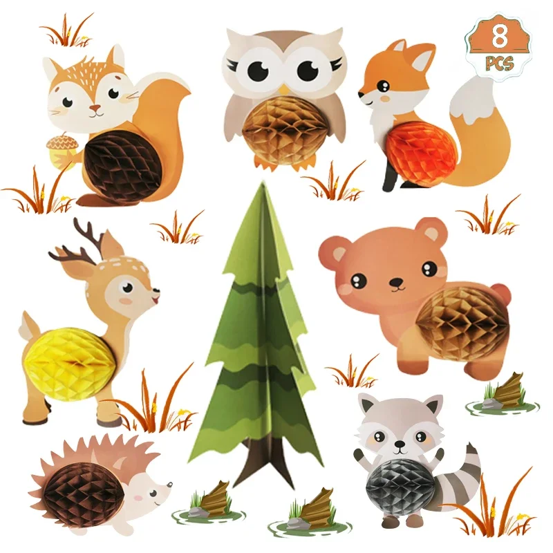 Woodland Animal Honeycomb Ball Happy Birthday Party Decor Kids Jungle Safari Tema Animale Tropicale Scoiattolo Hedgehog Decor