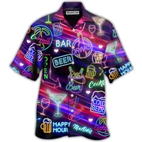 2023 Men's Hawaiian Shirts Party Beer Harajuku Oversized Shirt Fashion Printed Short-sleeved Beach Top Tee Men's Clothing Camisa 1